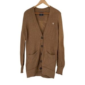 Abercrombie & Fitch Cardigan Medium Brown Knit Cotton Blend Pockets‎ Y2K Cozy